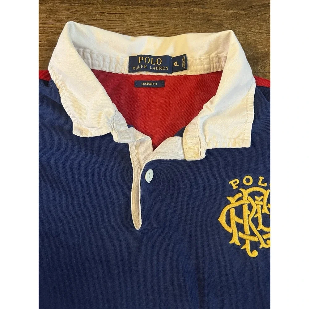 Vtg 90's Polo Ralph Lauren Multi Color Cotton Men's Rugby XL Color Block F36